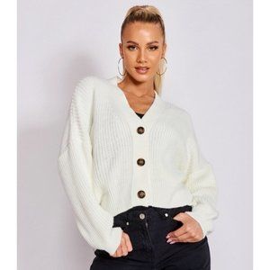 Knitted Long Sleeve V-Neck Loose Fit Cardigan Sweater Top